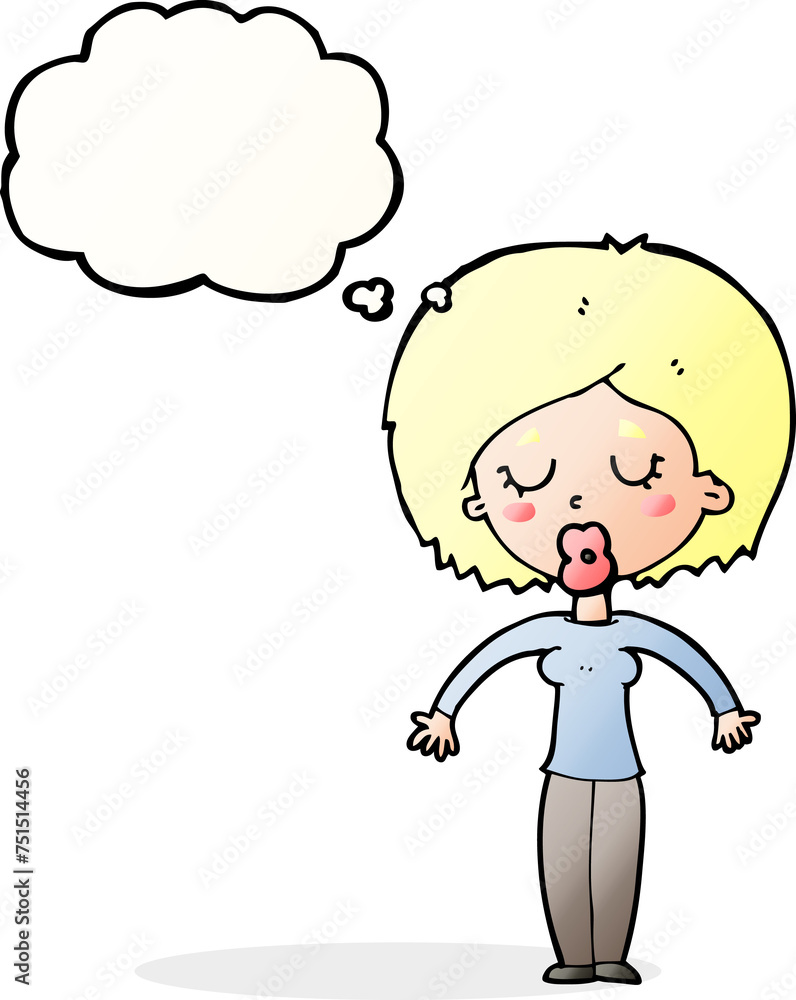 cartoon woman with closed eyes with thought bubble cartoon woman with closed eyes with thought bubble