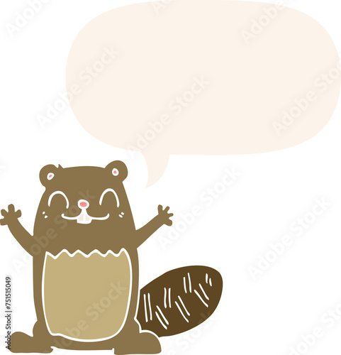 Photos cartoon beaver and speech bubble in retro style