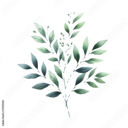 a cluster of green and blue leaves in various shapes and sizes  painted in a watercolor style on a light gray background. The soft colors and textures create a calming and peaceful scene.