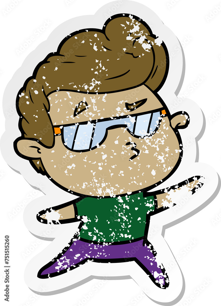 distressed sticker of a cartoon cool guy distressed sticker of a cartoon cool guy