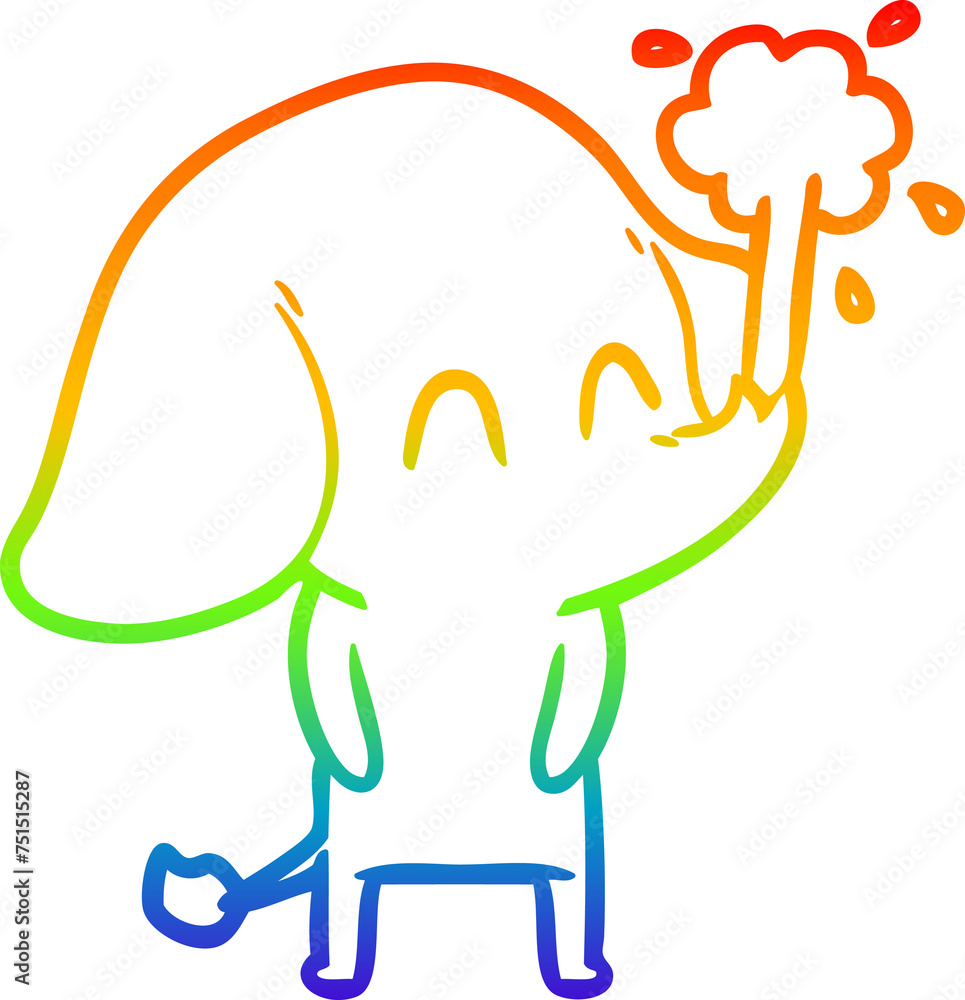 rainbow gradient line drawing cute cartoon elephant spouting water rainbow gradient line drawing cute cartoon elephant spouting water