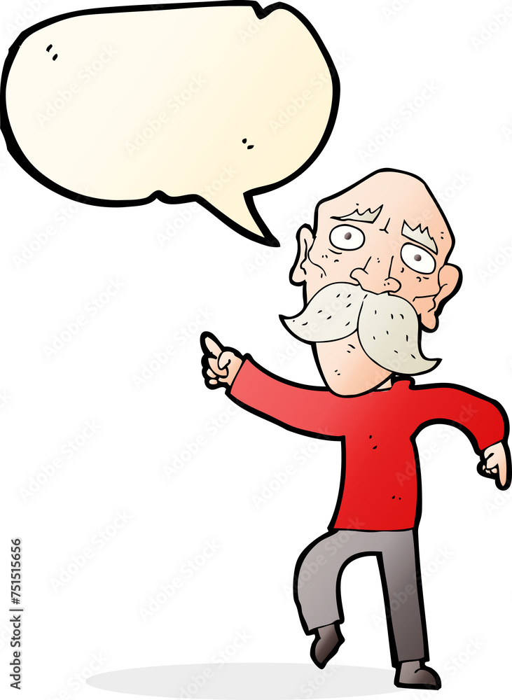 cartoon sad old man pointing with speech bubble cartoon sad old man pointing with speech bubble
