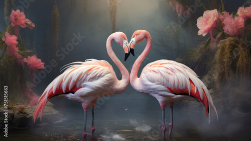 Romantic rituals of flamingos in the zoo