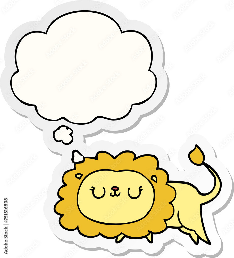 cartoon lion and thought bubble as a printed sticker cartoon lion and thought bubble as a printed sticker