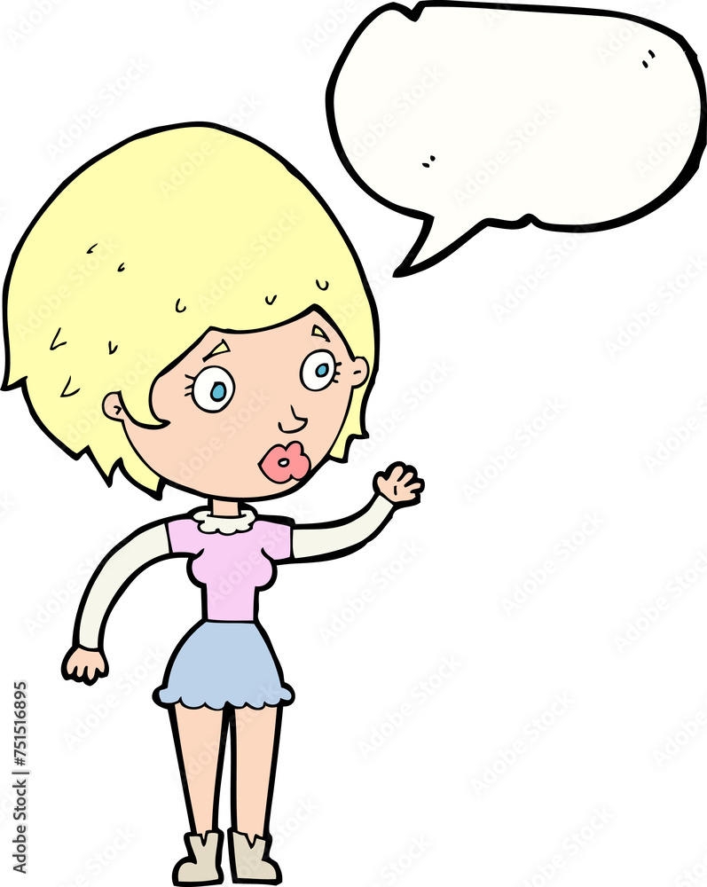 cartoon woman waving with speech bubble cartoon woman waving with speech bubble