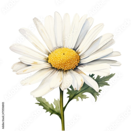 One watercolor daisy flower. Chamomile on white