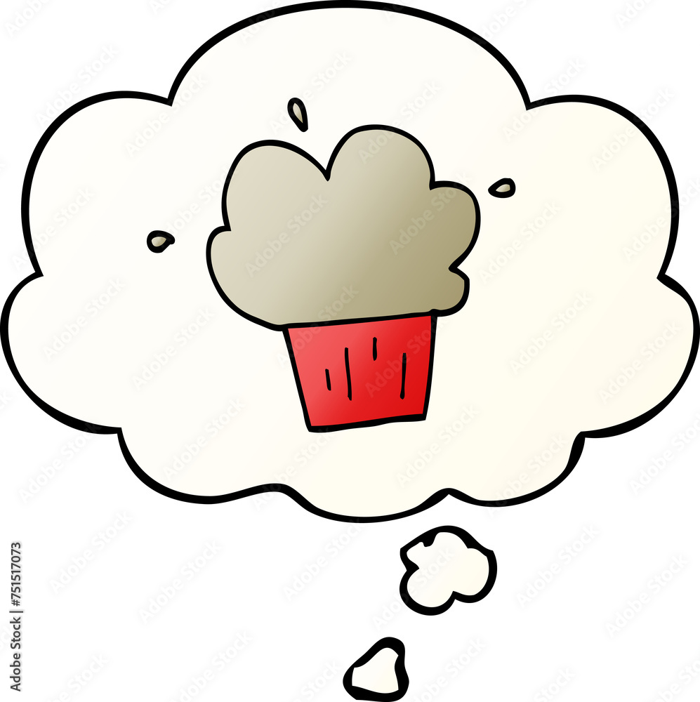 cartoon muffin and thought bubble in smooth gradient style cartoon muffin and thought bubble in smooth gradient style