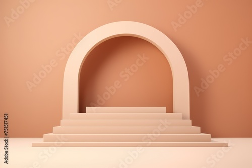 A simple and elegant peach-colored arch and stair set-up perfect for modern design backgrounds. Minimalistic Arched Staircase on Peach Background