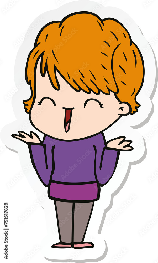 sticker of a cartoon laughing woman sticker of a cartoon laughing woman