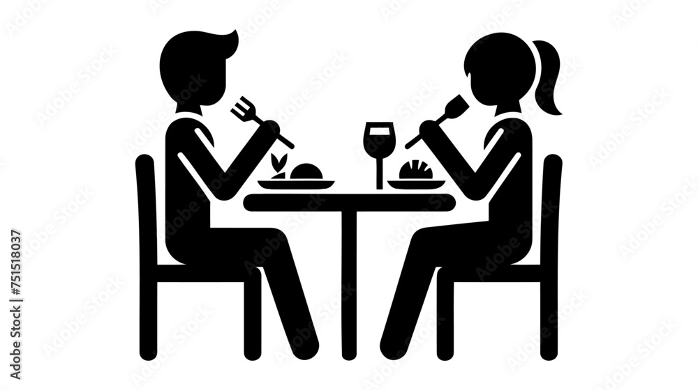 couple having a dinner or co-workers have a business dinner in cafe or restaurant. vector illustration on white background couple having a dinner or co-workers have a business dinner in cafe or restaurant. vector illustration on white background