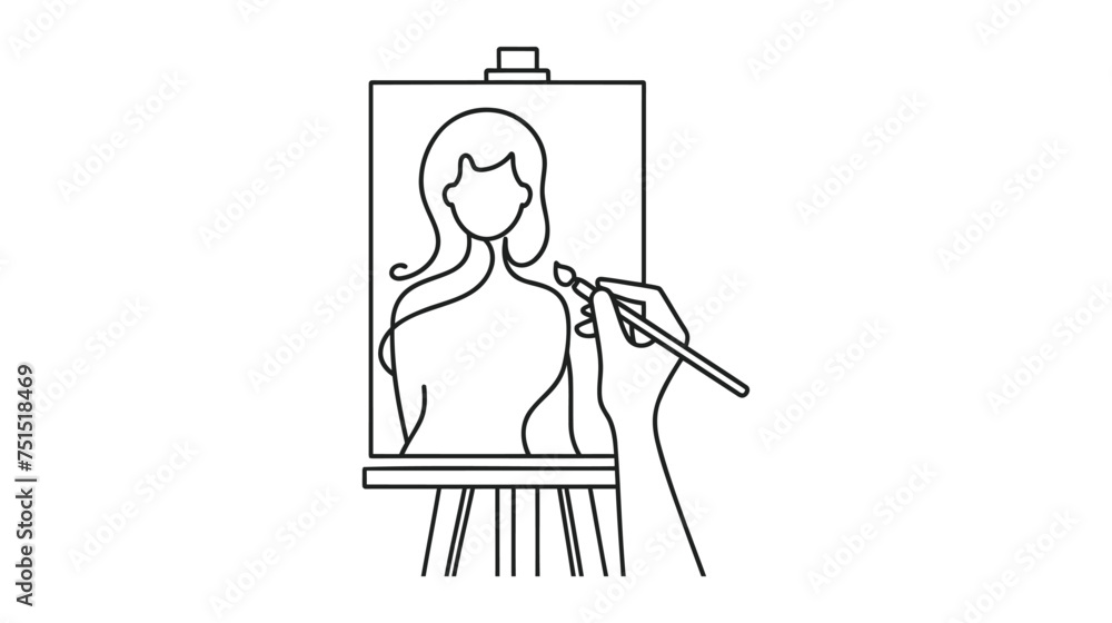 drawing of a woman on a canvas by hand. vector illustration on white background drawing of a woman on a canvas by hand. vector illustration on white background