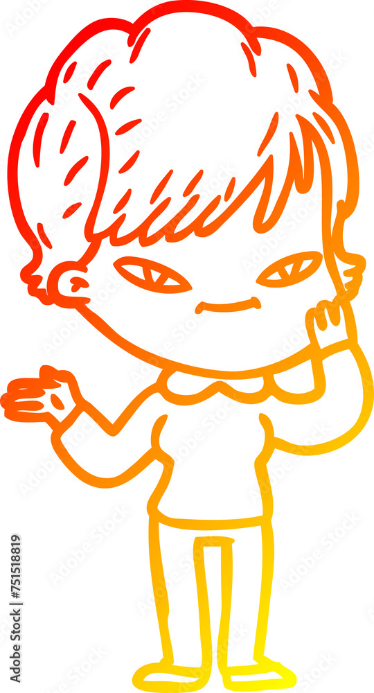 warm gradient line drawing cartoon happy woman warm gradient line drawing cartoon happy woman