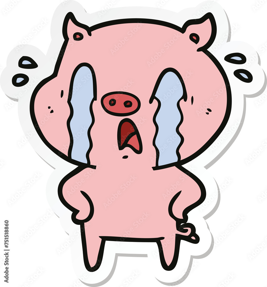 sticker of a crying pig cartoon sticker of a crying pig cartoon