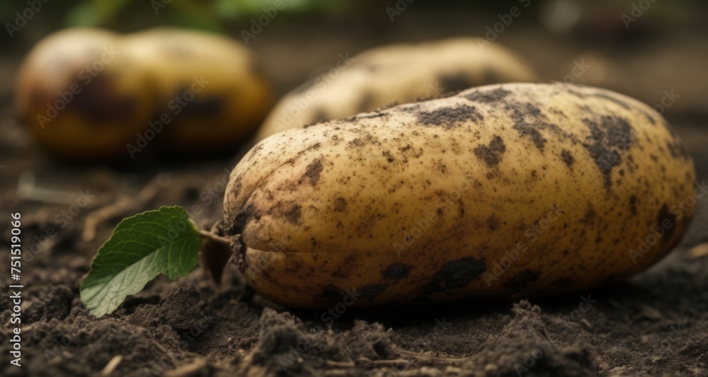 Freshly harvested potatoes in the soil Freshly harvested potatoes in the soil