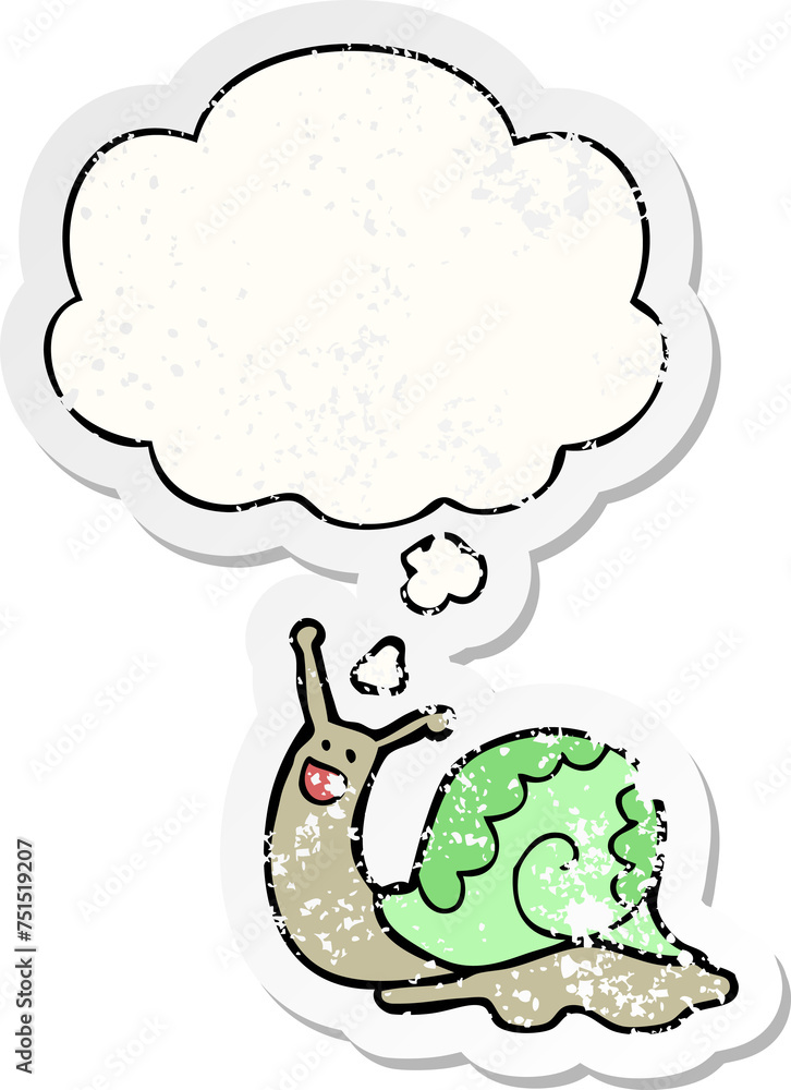 cute cartoon snail and thought bubble as a distressed worn sticker cute cartoon snail and thought bubble as a distressed worn sticker