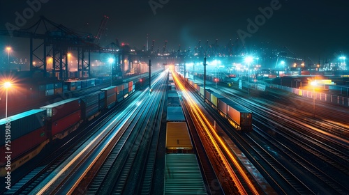 Freight Trains at Night in a Neon-Infused Digital Warehouse © GenerAte Ideas