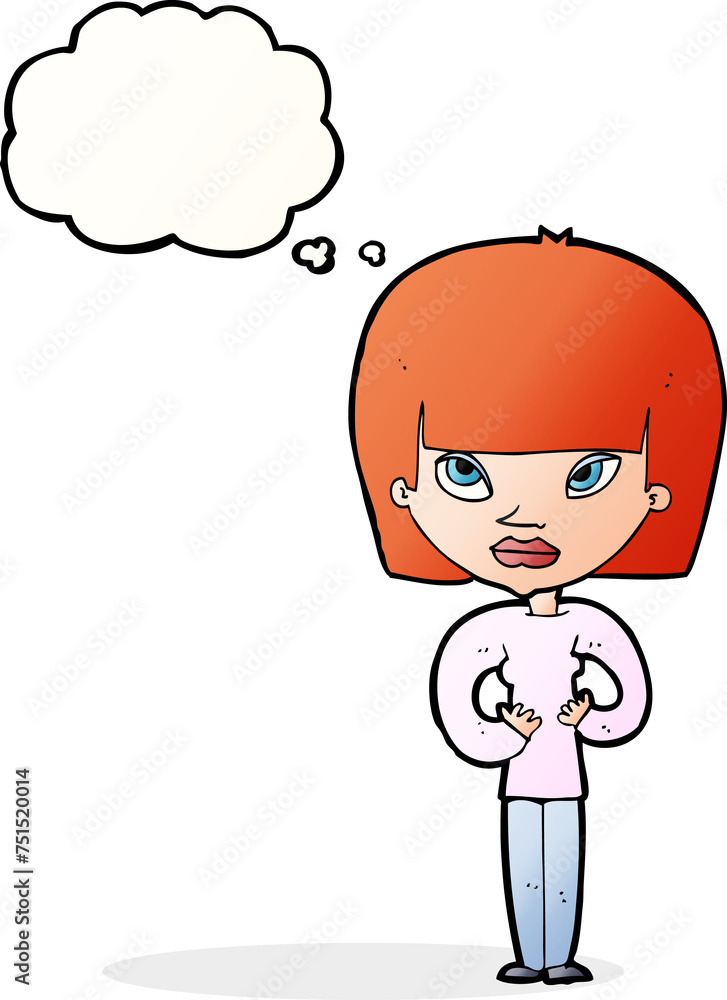 cartoon woman gesturing at herself with thought bubble cartoon woman gesturing at herself with thought bubble