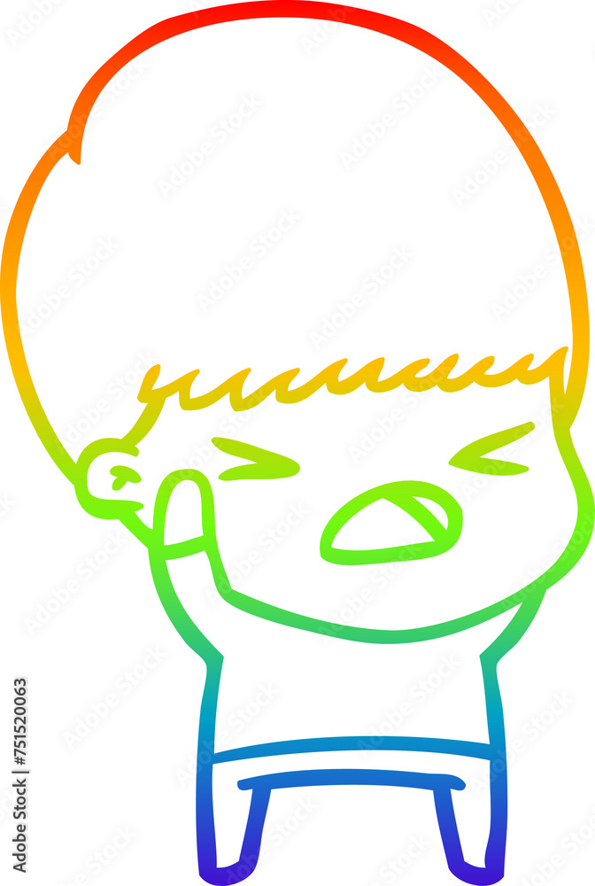 Fototapeta premium rainbow gradient line drawing cartoon stressed man