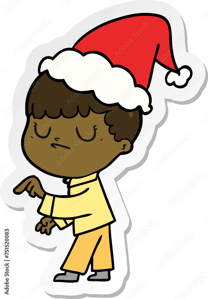 sticker cartoon of a grumpy boy wearing santa hat sticker cartoon of a grumpy boy wearing santa hat