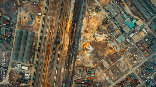 Aerial View of Industrial Urban Landscape with Railroads and Airports © GenerAte Ideas