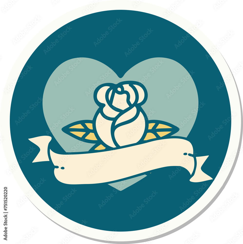 tattoo style sticker of a heart rose and banner tattoo style sticker of a heart rose and banner