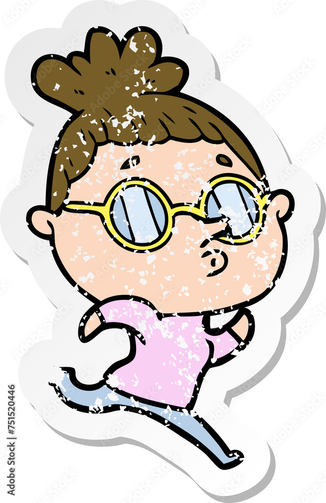 Naklejka premium distressed sticker of a cartoon woman wearing glasses