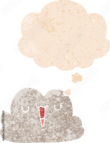 cute cartoon cloud and thought bubble in retro textured style