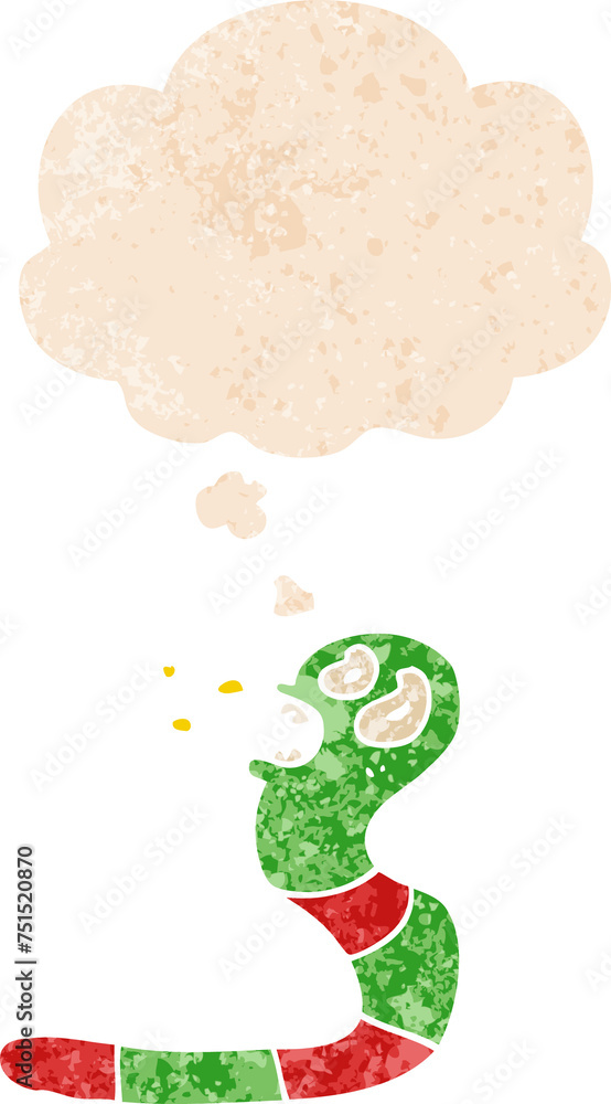 cartoon frightened worm and thought bubble in retro textured style cartoon frightened worm and thought bubble in retro textured style