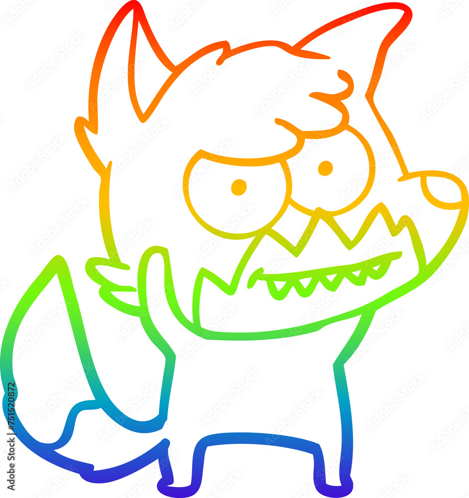 Obraz premium rainbow gradient line drawing cartoon grinning fox