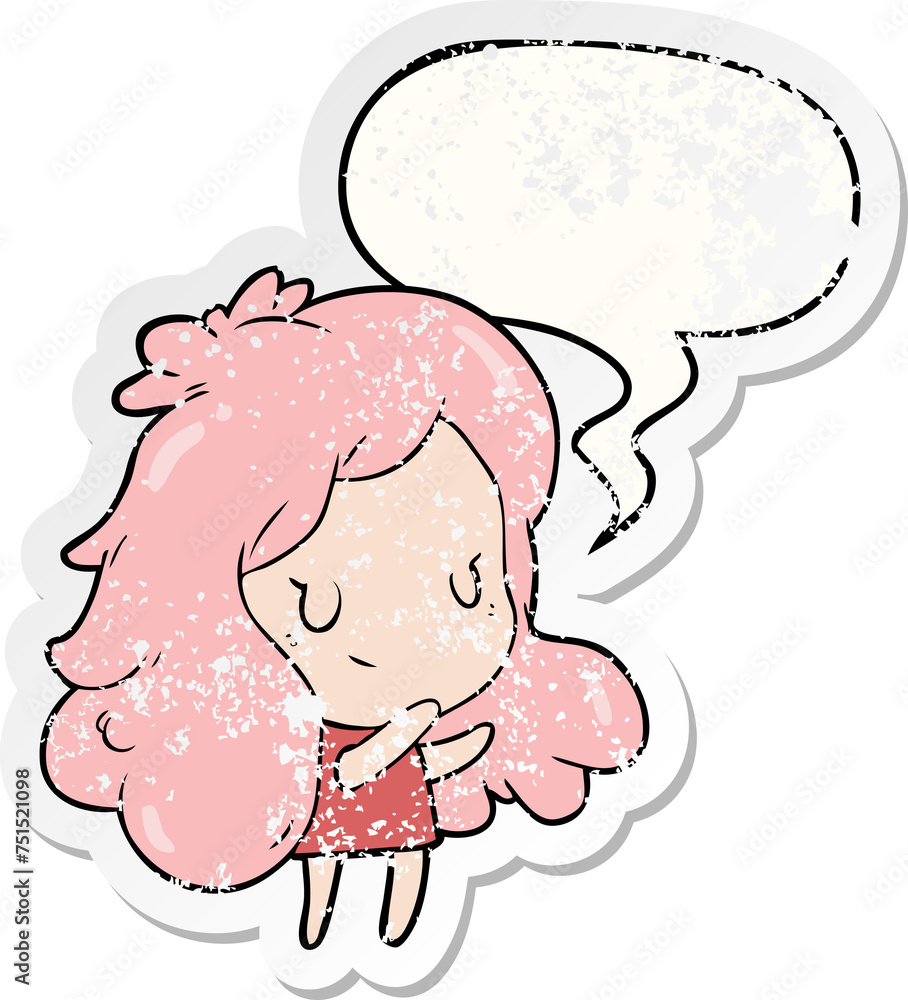cute cartoon girl and speech bubble distressed sticker cute cartoon girl and speech bubble distressed sticker