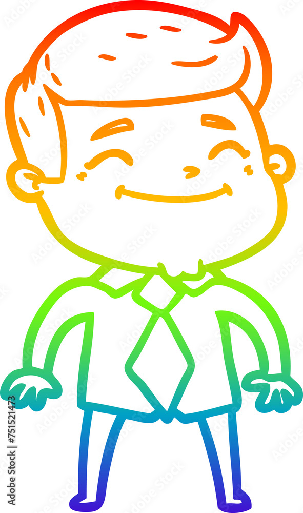 Fototapeta premium rainbow gradient line drawing happy cartoon businessman