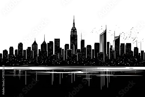 line art illustration skyline of skyscrapers