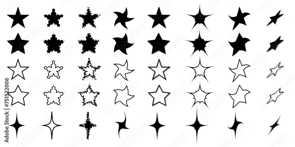 Set of abstract aesthetic geometric elements stars y2k retro vector shapes Set of abstract aesthetic geometric elements stars y2k retro vector shapes