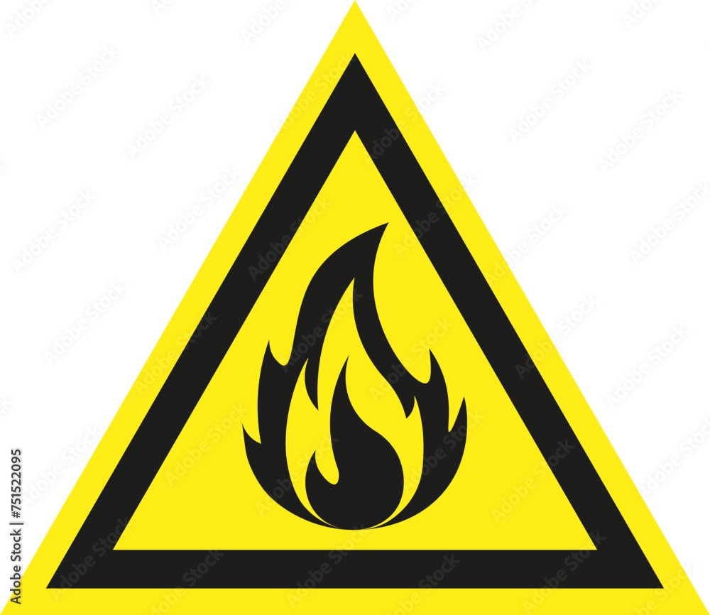 Flammable icon. Fire warning sign in a yellow triangle. Vector illustration. Flammable icon. Fire warning sign in a yellow triangle. Vector illustration.