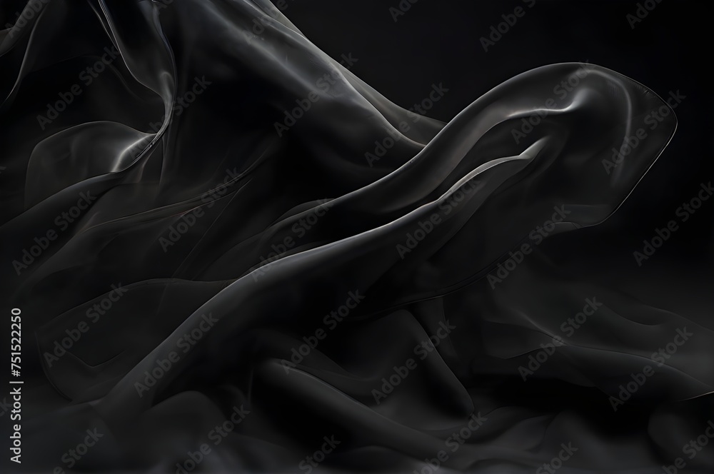 Fototapeta premium Black and soft silk background, silk fabric like waves background and wallpaper, clean and clear