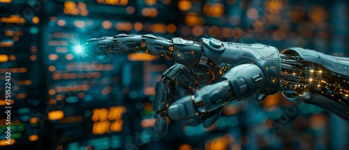 In security trading stock exchange market, AI helps traders analyze data. AI chatbot trades on forex. A robot handles stock market automation. A robot points financial business charts.