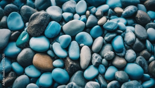 Abstract nature pebbles background. Blue pebbles texture. Stone background. Blue vintage color. Sea