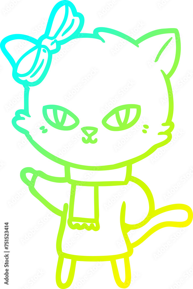 cold gradient line drawing cute cartoon cat in winter clothes cold gradient line drawing cute cartoon cat in winter clothes