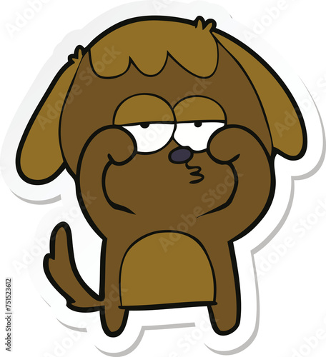 sticker of a cartoon tired dog