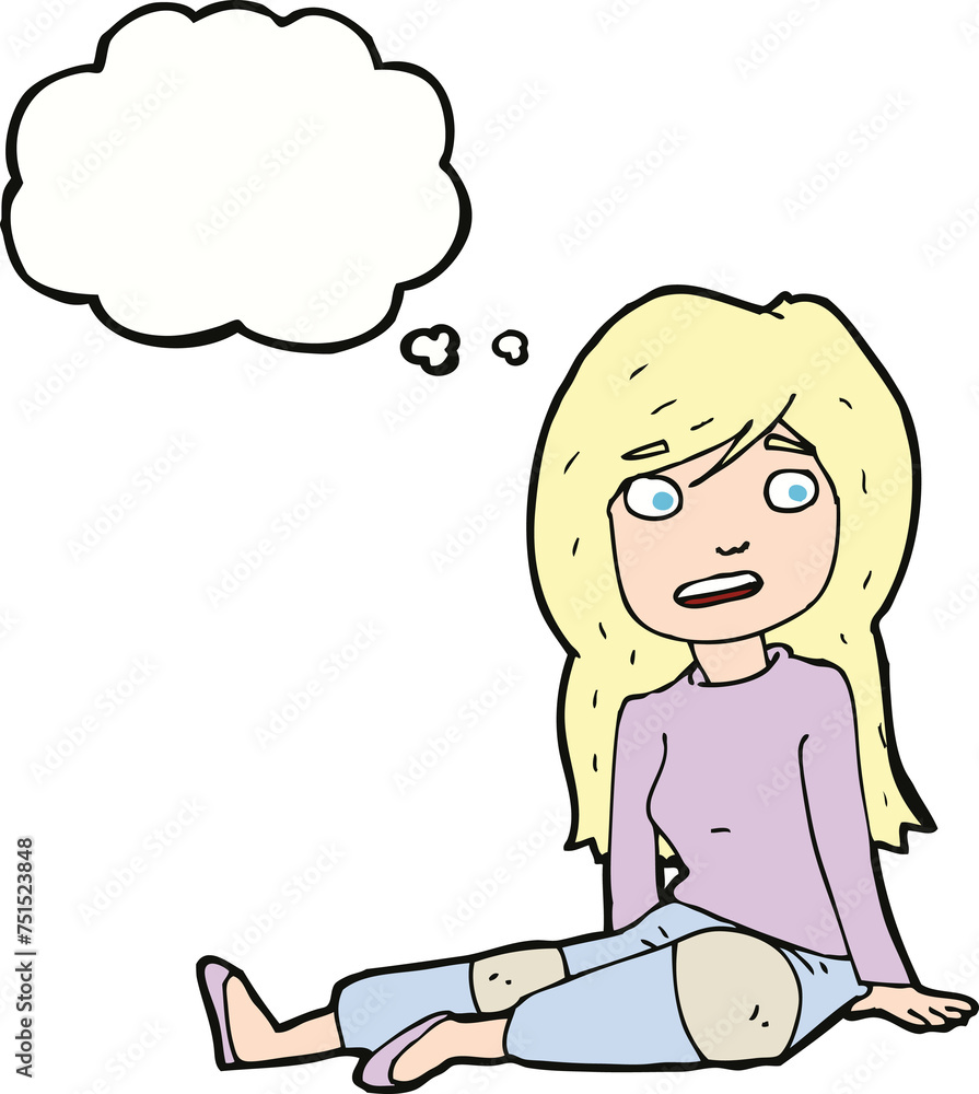 cartoon girl sitting on floor with thought bubble cartoon girl sitting on floor with thought bubble