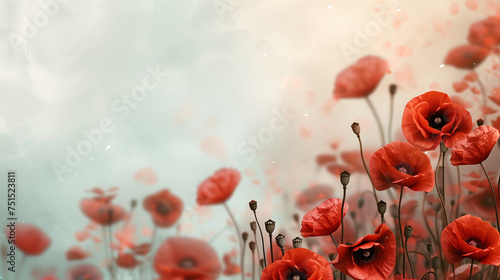 Remembrance Day background with red poppies and empty copy space for text. Veterans Day. Anzac day. Banner template © Caelestiss
