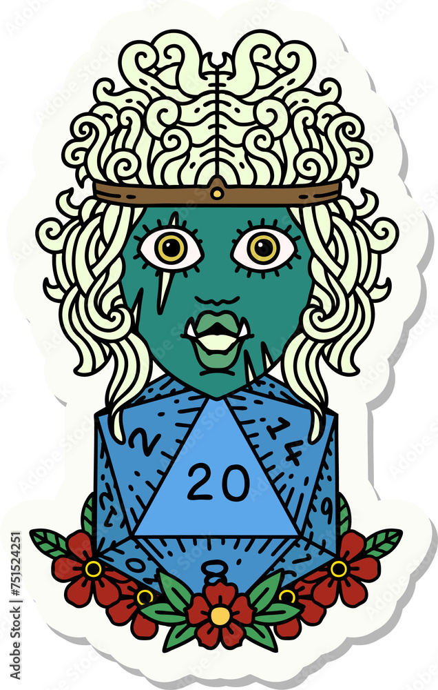 orc barbarian with natural twenty dice roll sticker orc barbarian with natural twenty dice roll sticker