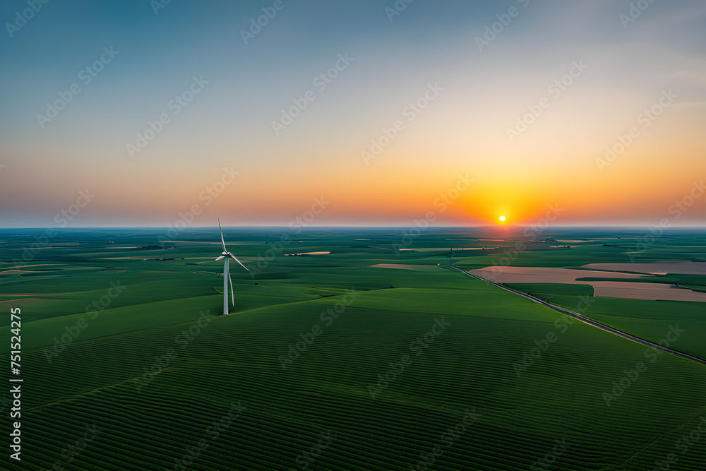Obraz premium aerial view of sunset with renewable energy