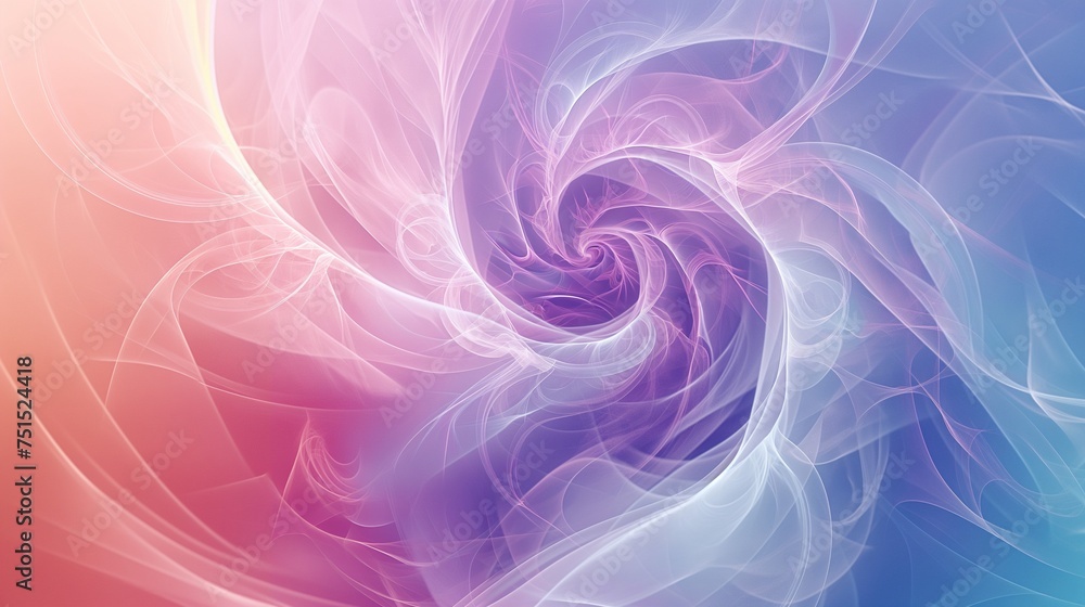 Minimalistic spirals and swirls converging in an elegant dance, bathed in a gradient of soft and soothing colors.