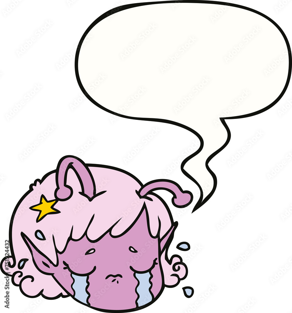 cartoon alien space girl face crying and speech bubble cartoon alien space girl face crying and speech bubble