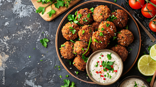 Platter of Middle Eastern falafel with tahini