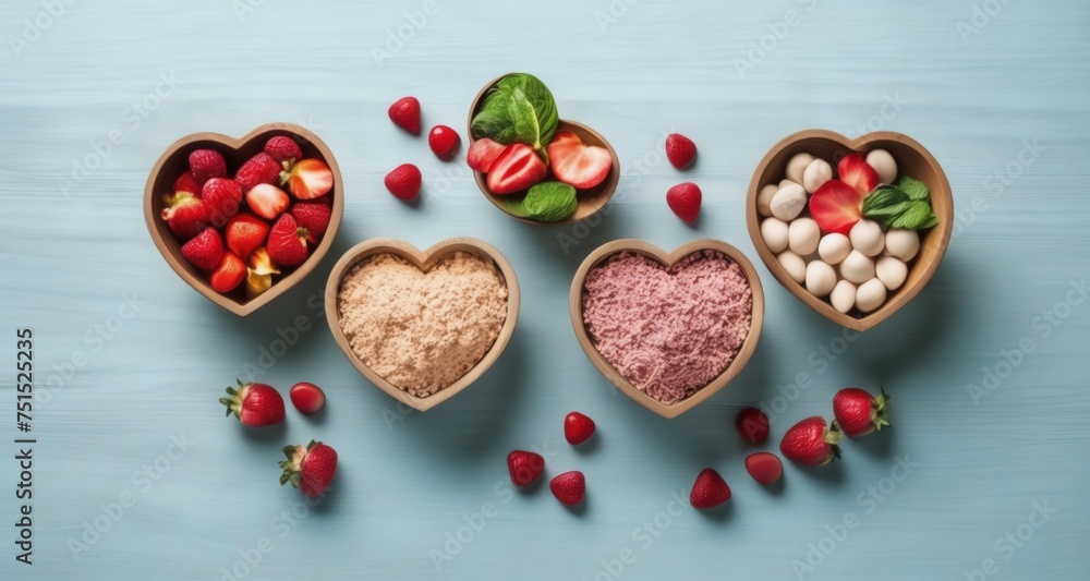 Fototapeta premium A heart-shaped fruit and grain salad, a healthy and colorful meal option