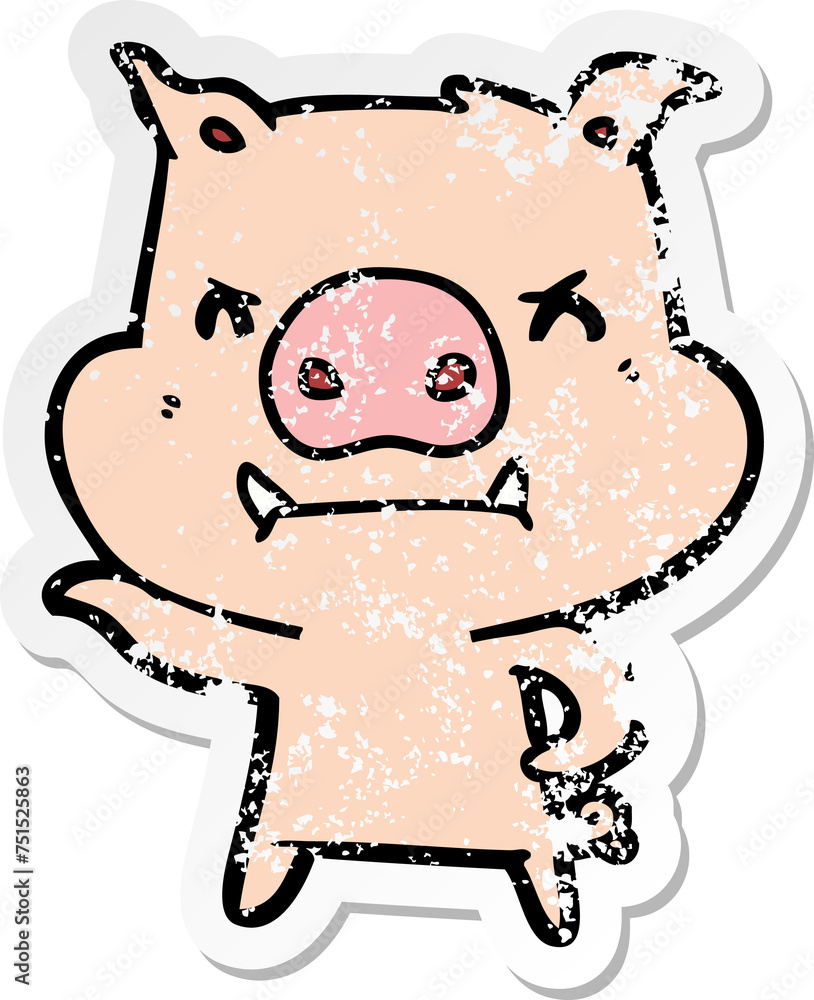 Obraz premium distressed sticker of a angry cartoon pig