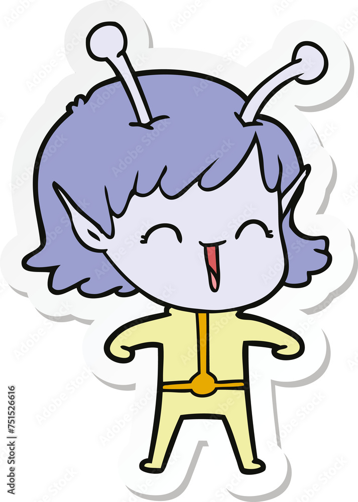 sticker of a cartoon alien girl laughing sticker of a cartoon alien girl laughing