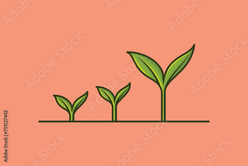 Green tree growth eco concept vector illustration. Nature object icon concept. Seeds sprout in ground. Sprout, plant, tree growing agriculture icons.
